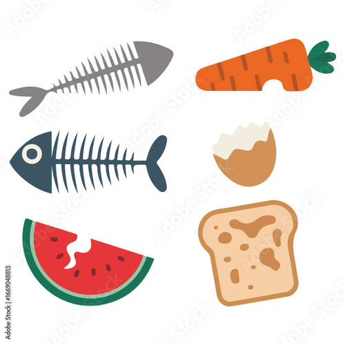 Organic garbage leftover food fruit peel apple core isolated vector illustration on white background