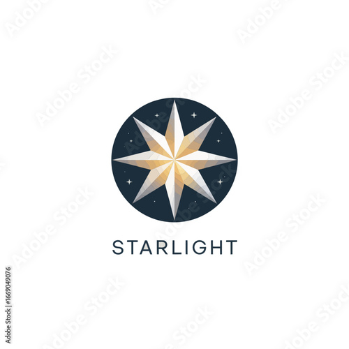 Vector art of elegant starlight logo design, featuring a radiant star with the word starlight below