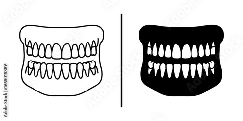 Dentures or False Teeth Black and White Vector Icon

