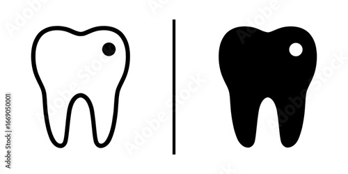 Dental Contrast: A minimalistic, contrasting image showcases the delicate form of a tooth, one rendered in stark outline, the other in a solid, ebony fill. Emphasizing both the form and void