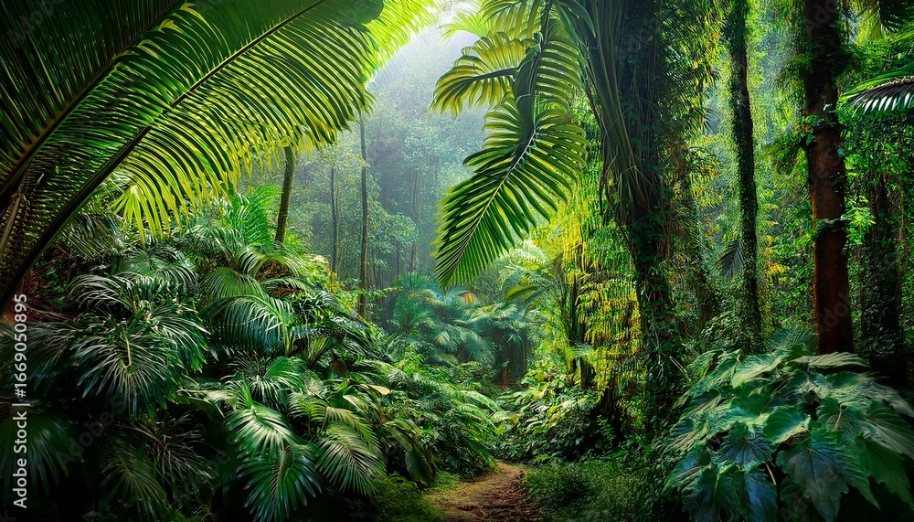 Fototapeta premium lush vegetation fills the vibrant tropical rainforest