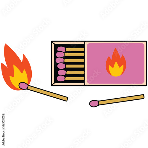 Matches matchbox vector burning match clipart fire source isolated vector illustration on white background