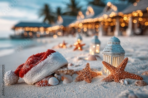 Santa hat beach decor by AI