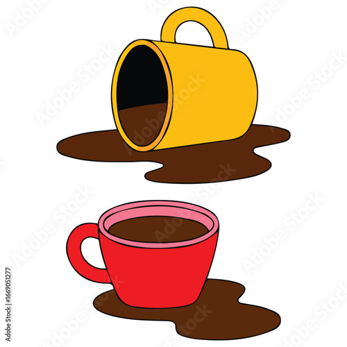 Spilled liquid illustration floor cup tea glass wine isolated vector illustration on white background