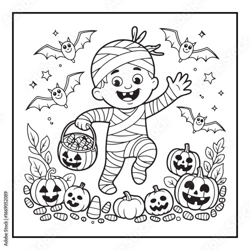 Bold and easy cute halloween coloring pages, vectors, illustration, line art, black & white deasgns, halloween coloring book, halloween coloring pages, halloween elements
