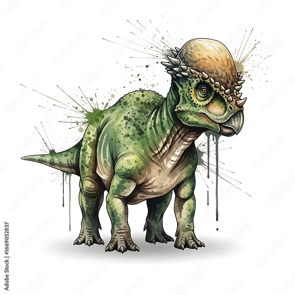 Fototapeta premium A unique illustration of a stylized dinosaur with artistic splashes. 