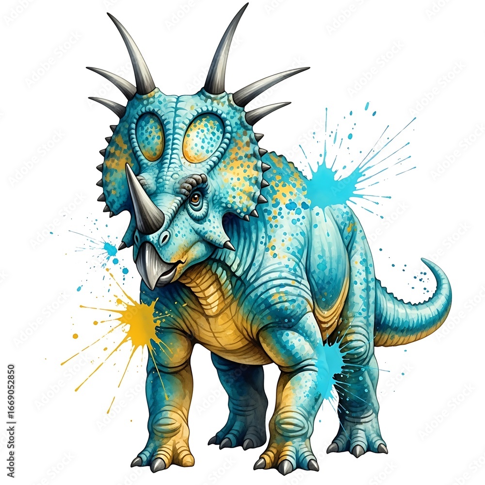 Fototapeta premium A vibrant illustration of a majestic Triceratops dinosaur. 