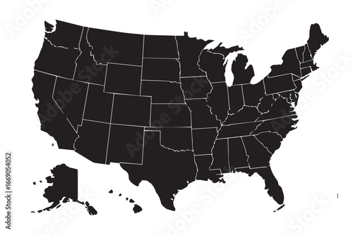 vector outline map of usa including alaska hawaii in corner high contrast simple state boundaries