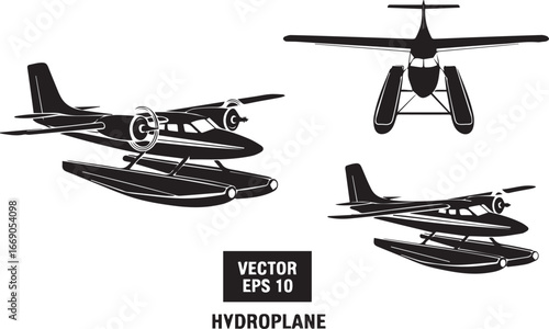 vintage hydroplane blueprint vector eps ai editable files with side front angled views of floatplane for graphic design