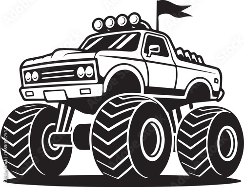 powerful monster truck graphic vector illustration in flat black and white style ai eps jpeg png editable