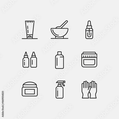 Cosmetic and Beauty Product Line Icons for Healthcare and Personal Care Minimalist Design Elements on Clean White Background