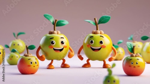 Cheerful Apple Characters Dance and Celebrate