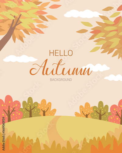 landscape with fall leaves, background image, season, illustration, plants, nature