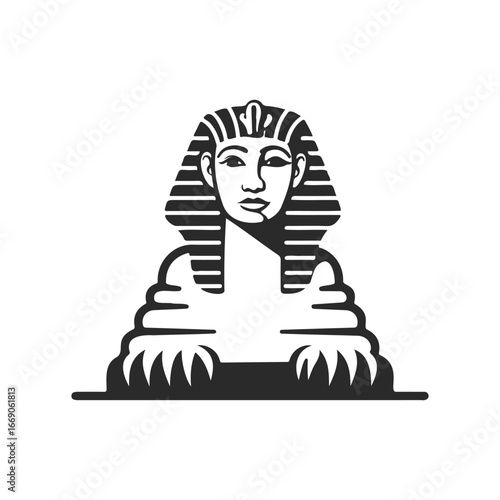 Black and white sphinx illustration depicting iconic egyptian monument