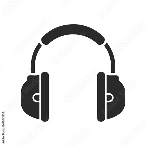 Black headphones icon on white background - minimalist audio symbol