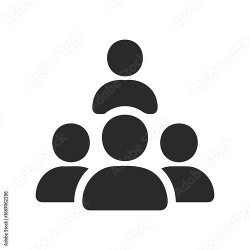 Simple black icon of a group of four people in silhouette