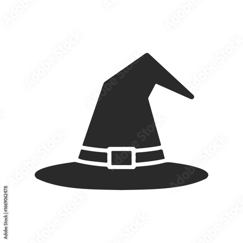 Black witch hat with buckle icon on white background