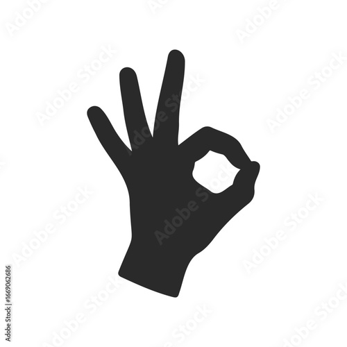 Black and white ok hand gesture silhouette on white background