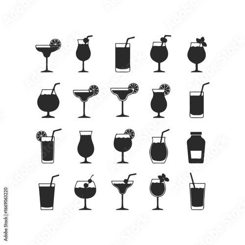 Collection of various cocktail silhouettes in diverse glassware