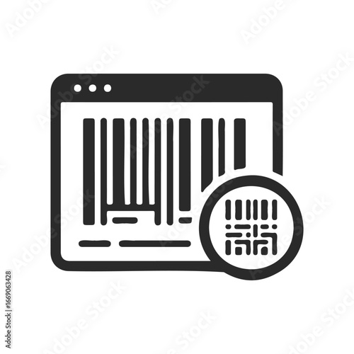Digital barcode and qr code in browser window with magnifying glass