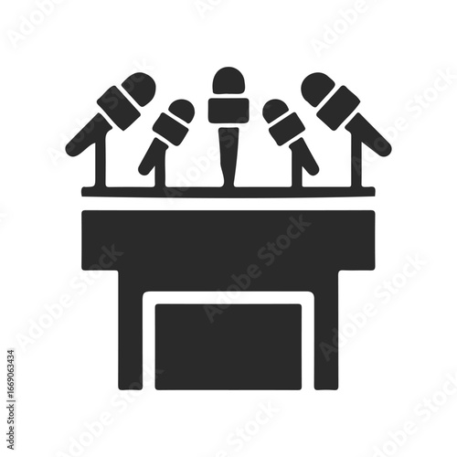 Microphone podium icon: simplistic black silhouette of a speaker's platform