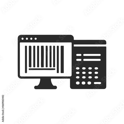 Computer monitor with numeric calculator icon for data analysis