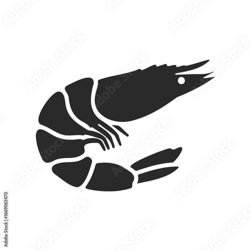 Black silhouette of shrimp on white background