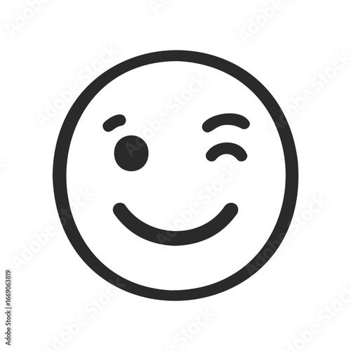 Winking smiley face icon: playful expression in simple black and white design