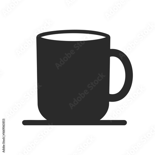 Black coffee mug silhouette on white background