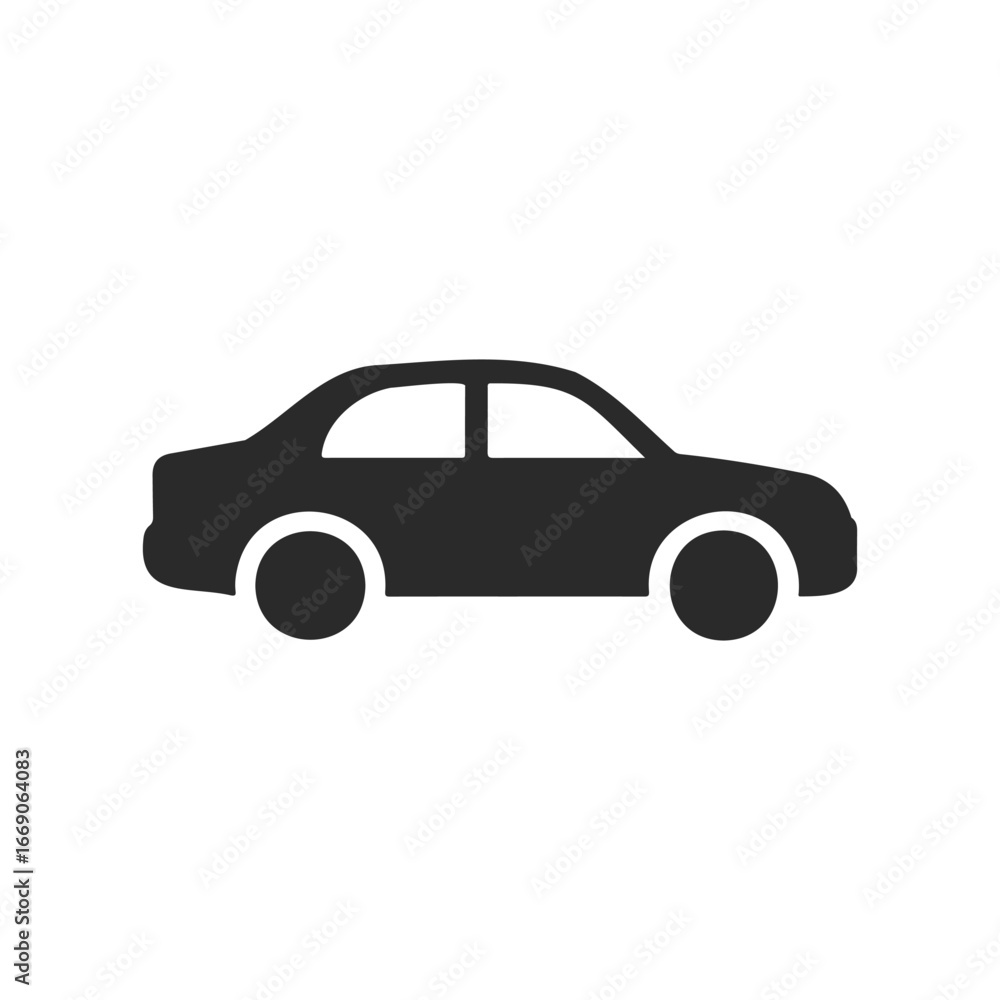 Fototapeta premium Simple black silhouette of a sedan car on white background