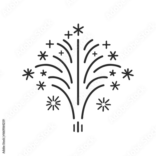 Minimalist firework icon with stars and sparkles on white background