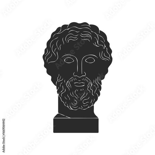 Classical greek marble bust illustration of bearded male figure