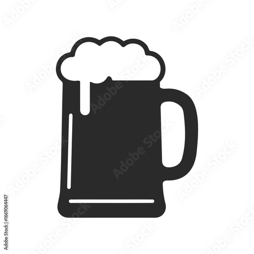 Foamy beer mug icon in black and white vector style