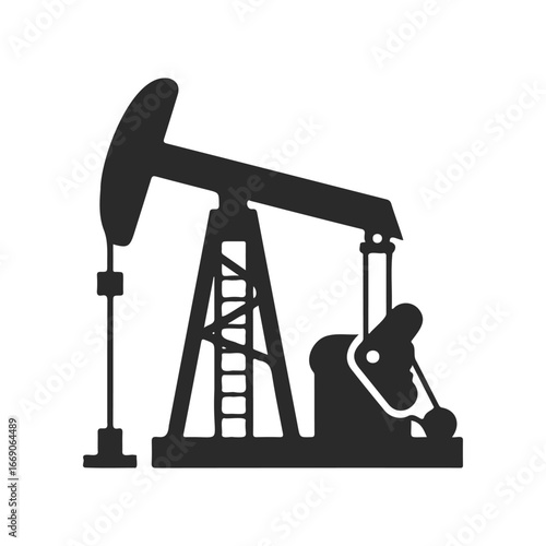 Silhouette of oil pump jack on white background