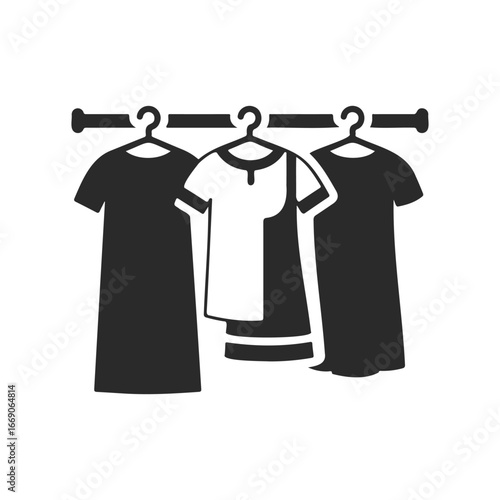Three black dresses on a clothing rack - minimalist vector design