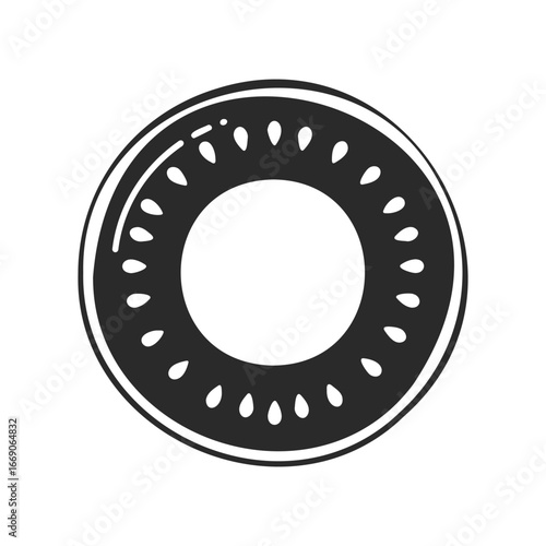 Monochrome kiwi slice drawing - circular fruit with seeds