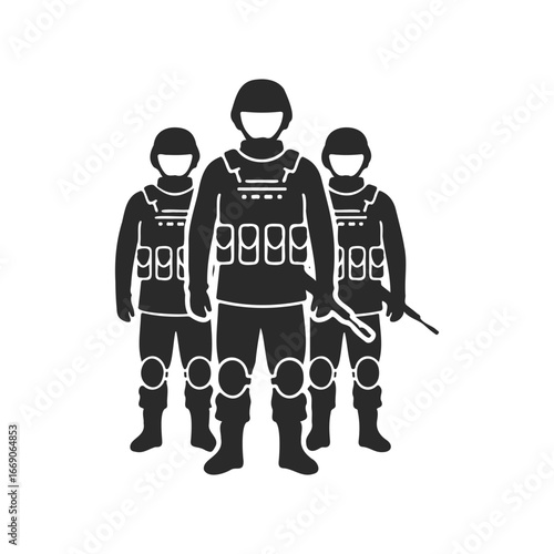 Silhouette of armed soldiers in tactical gear