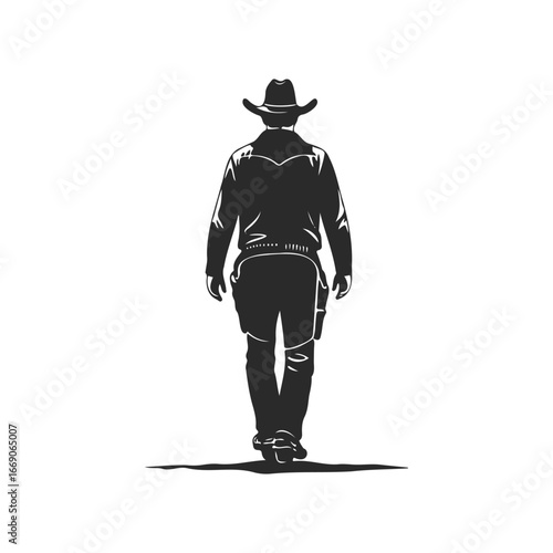 Silhouette of male cowboy walking alone in western attire