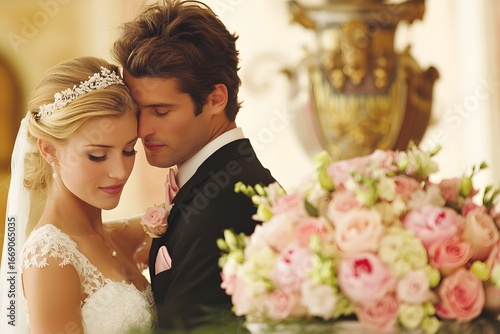 Romantic Wedding Couple Close Up Elegant Bride Groom