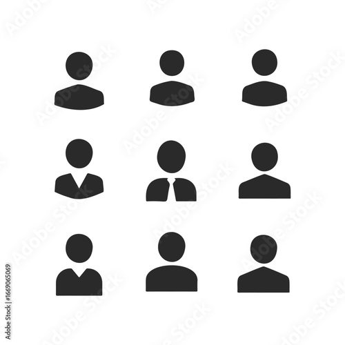 Set of nine diverse generic male avatars in various attire styles