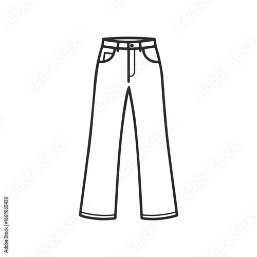 Simple line art illustration of casual denim jeans on white background