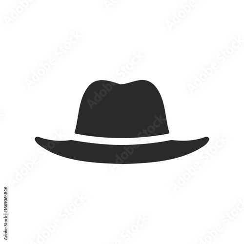 Black fedora hat icon on white background