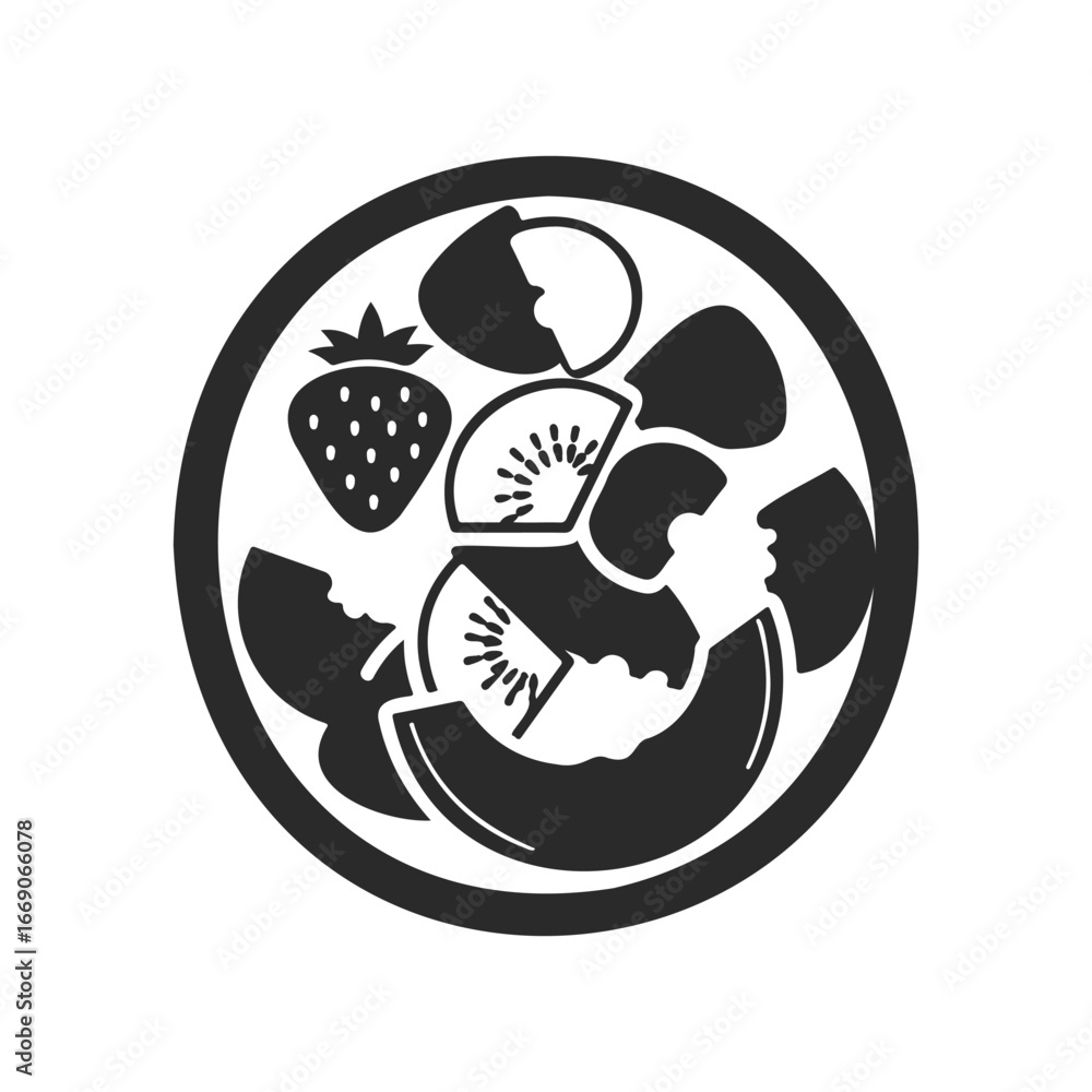 Obraz premium Monochrome fruit medley with strawberry and kiwi in circular arrangement