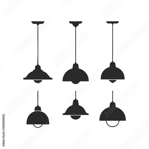 Black hanging pendant lights in various designs on white background