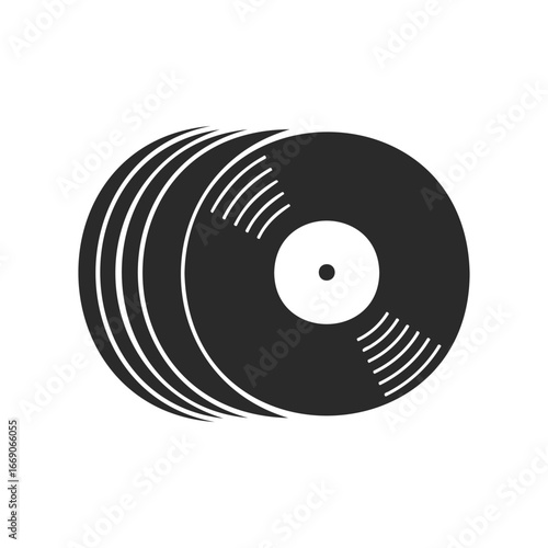 Stack of vinyl records icon with minimalist design and black disk graphic