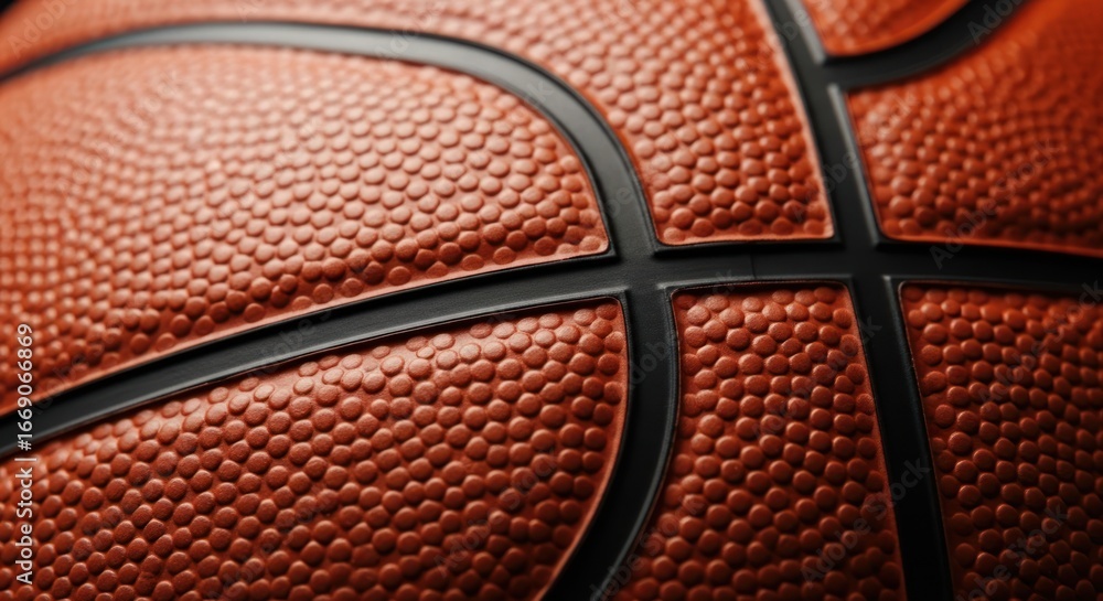 Obraz premium Close-up view of a textured orange basketball with black lines showcasing its distinctive surface