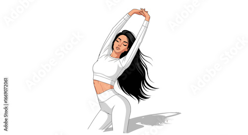 Illustration of a relaxed woman stretching and practicing well being practices