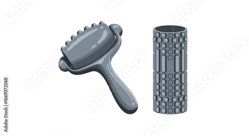 Illustration of a massager roller and a foam roller for physical therapy