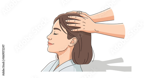 Relaxing head massage therapy illustration for wellness and health concept