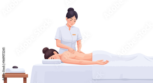Relaxing massage therapy, wellness treatment for stress relief in spa salon
